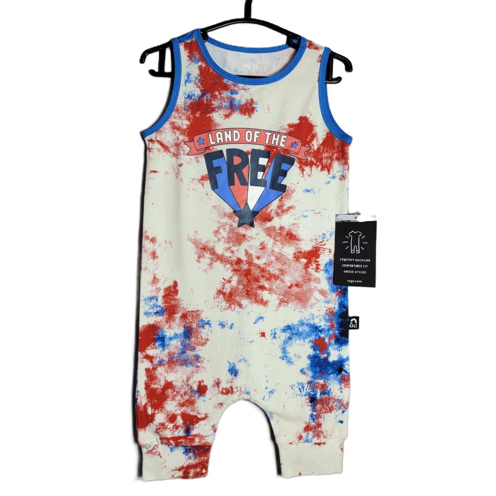 Rags The Original‎ Snapless Romper 12-18 Months Patriotic Tie Dye NWT Boys